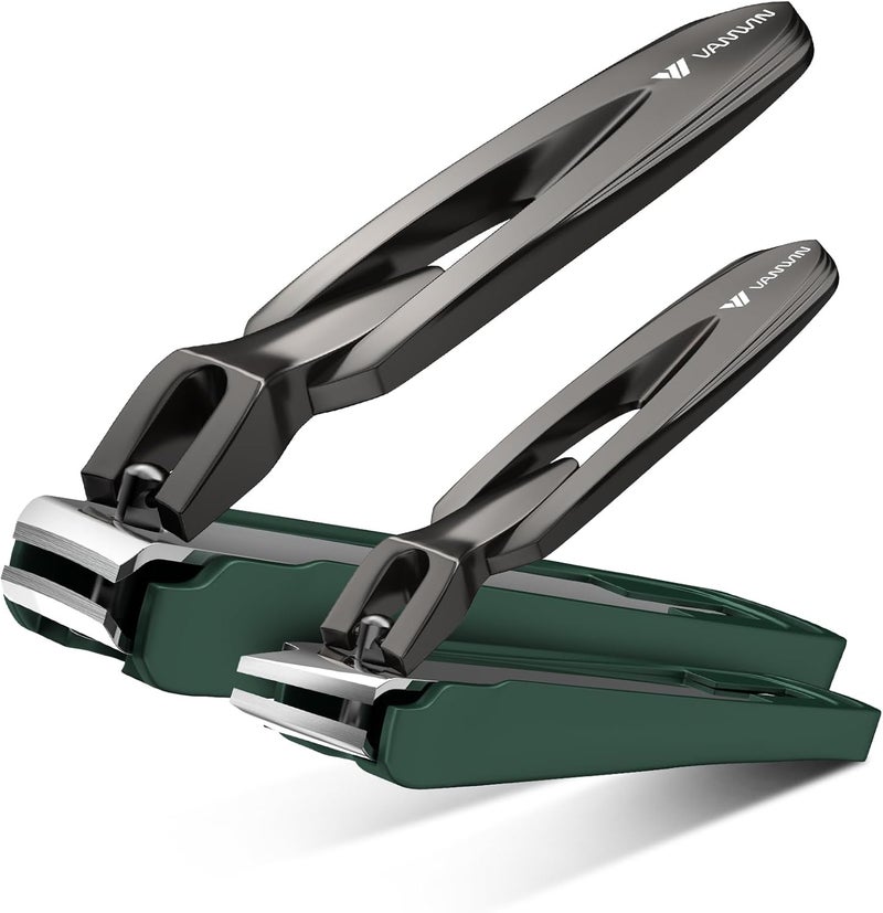 VANWIN Nail Clippers with Catcher, 2-Pack Slanted & Curved Nail Clippers for Ingrown Toenails and Fingernails, Anti-Splash Nail Cutter for Men, Women, Seniors, Heavy-Duty Finger Nail Clippers Adult - Image 1